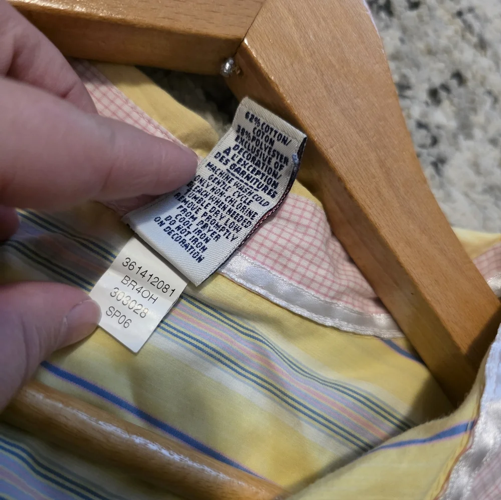 Y2k Old Navy Striped Button Up Collared Shirt Womens 1X Yellow Pink Blue Preppy - Picture 7 of 8